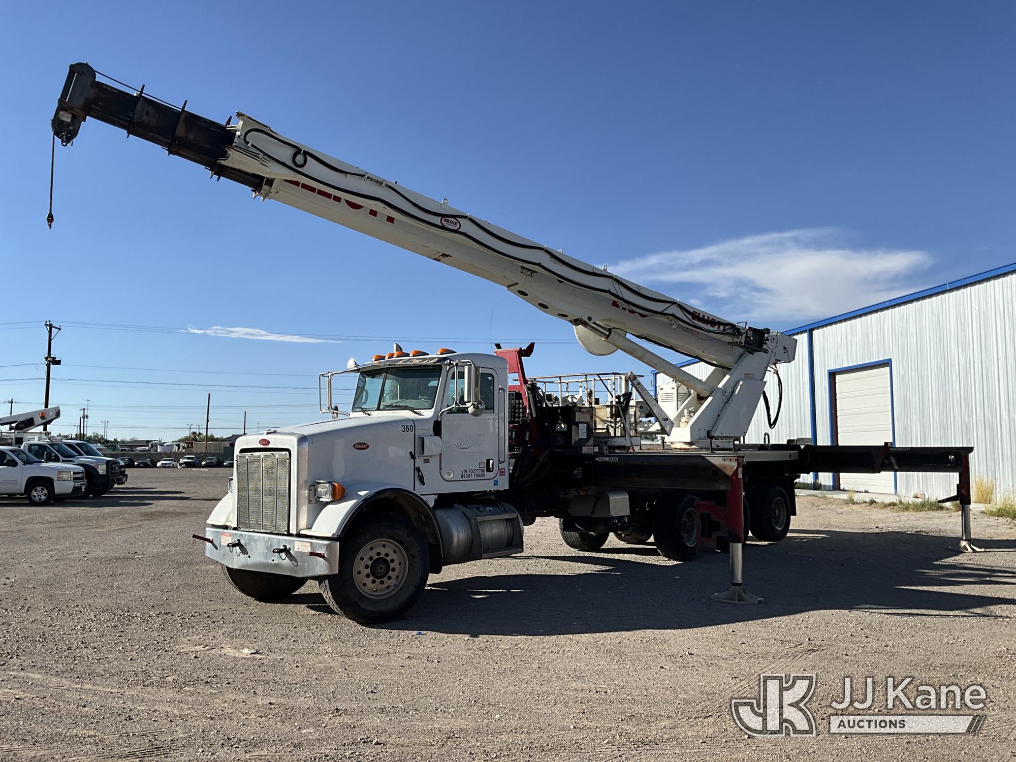 Elliot E160, Hydraulic Truck Crane rear mounted on 2015 PETERBILT 365 Tri-Axle Flatbed/Utility Truck