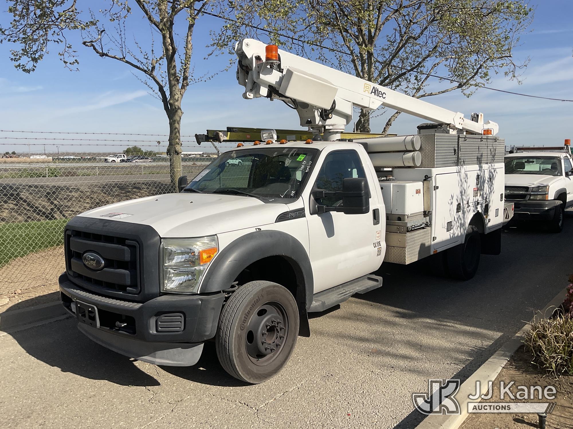 Altec AT200A, Telescopic Bucket Truck mounted behind cab on 2012 Ford F-450 SD Regular Cab DRW 2WD Service Truck, Element Lease Return