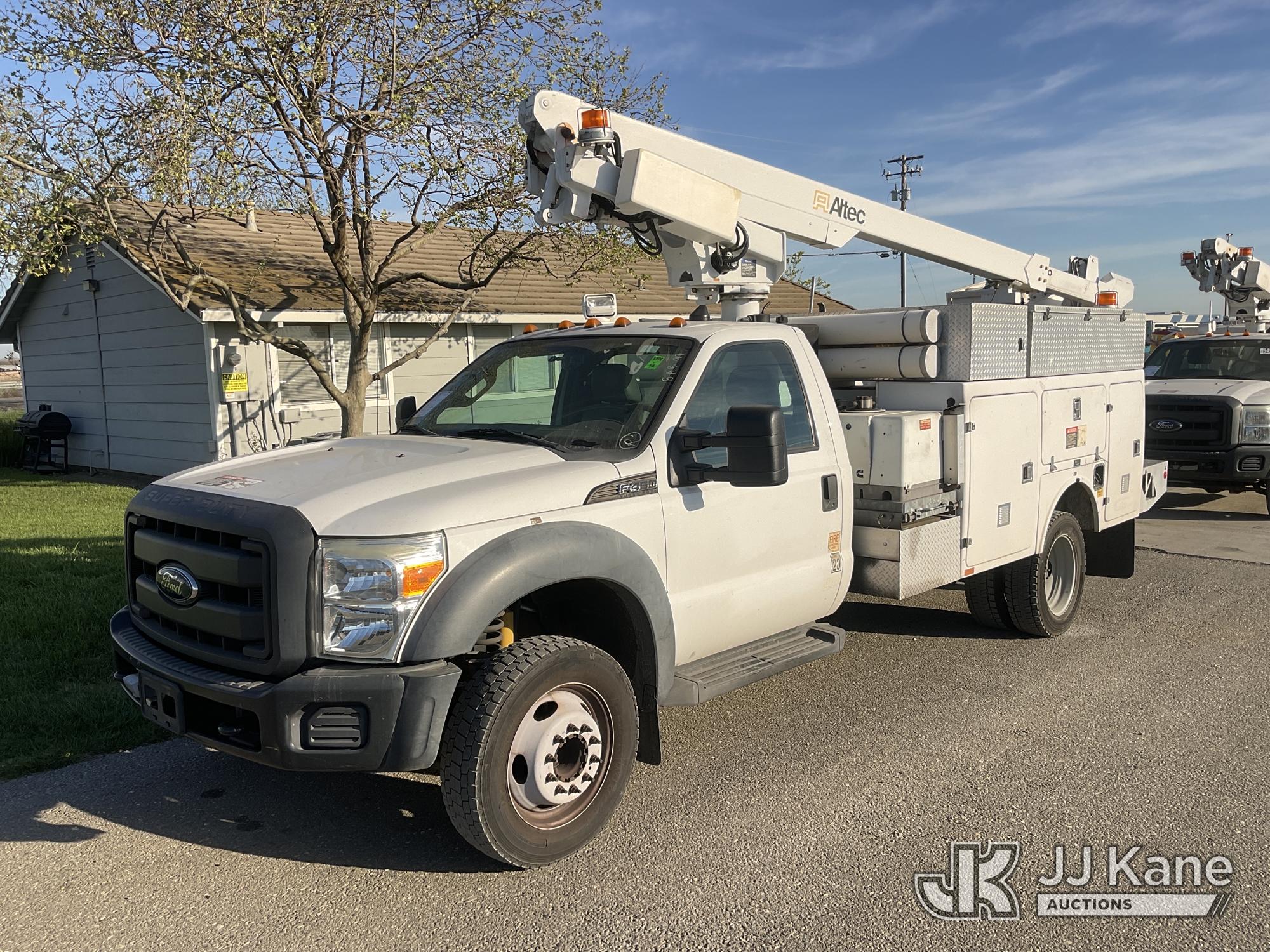 Altec AT200A, Telescopic Bucket Truck mounted behind cab on 2012 Ford F-450 SD Regular Cab DRW 2WD Service Truck, Element Lease Return
