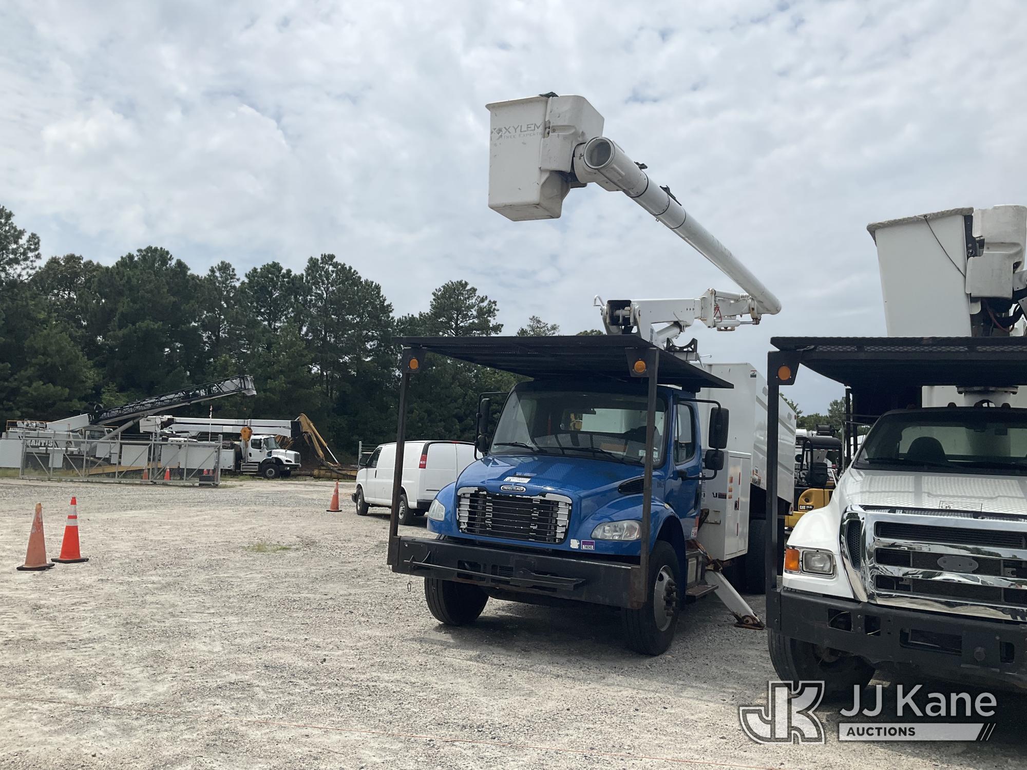 Altec LR758, Over-Center Bucket Truck mounted behind cab on 2016 Freightliner M2 106 Chipper Dump Truck