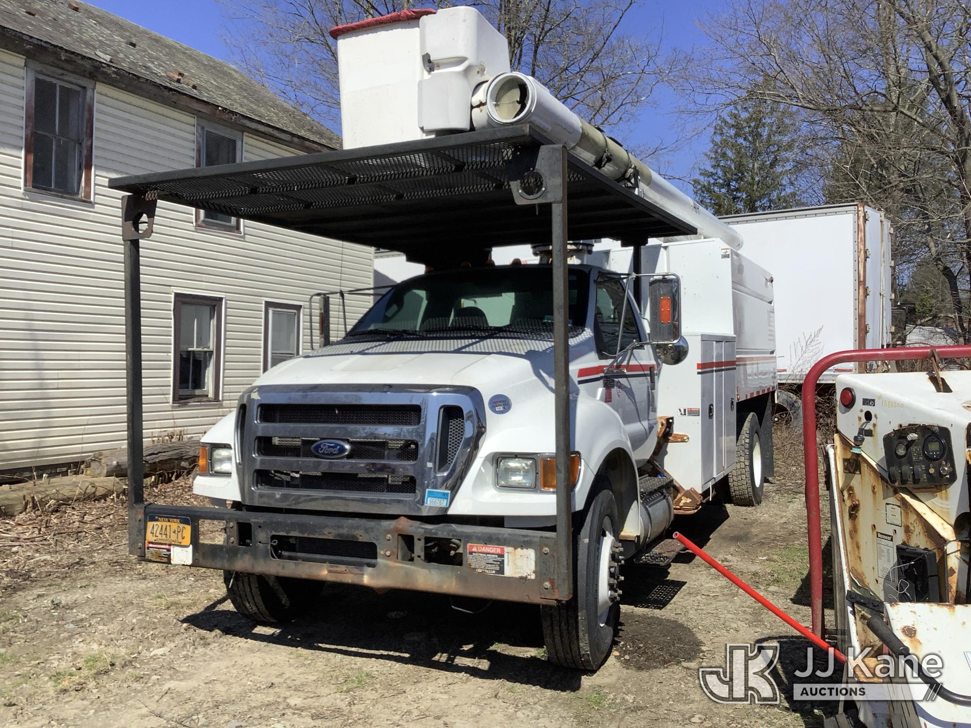 Altec LR760-E70, Over-Center Elevator Bucket Truck mounted behind cab on 2015 Ford F-750 Chipper Dump Truck