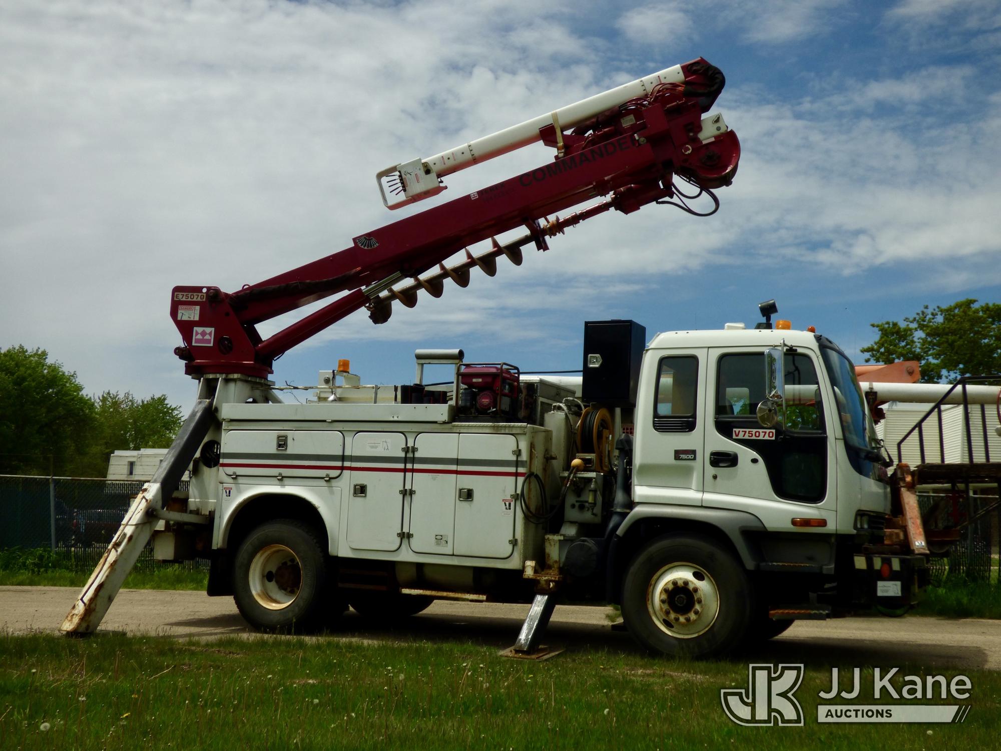 Simon Telelect Commander 4045, Digger Derrick corner mounted on 2005 GMC T7500 Cab Over Extended-Cab Utility Truck
