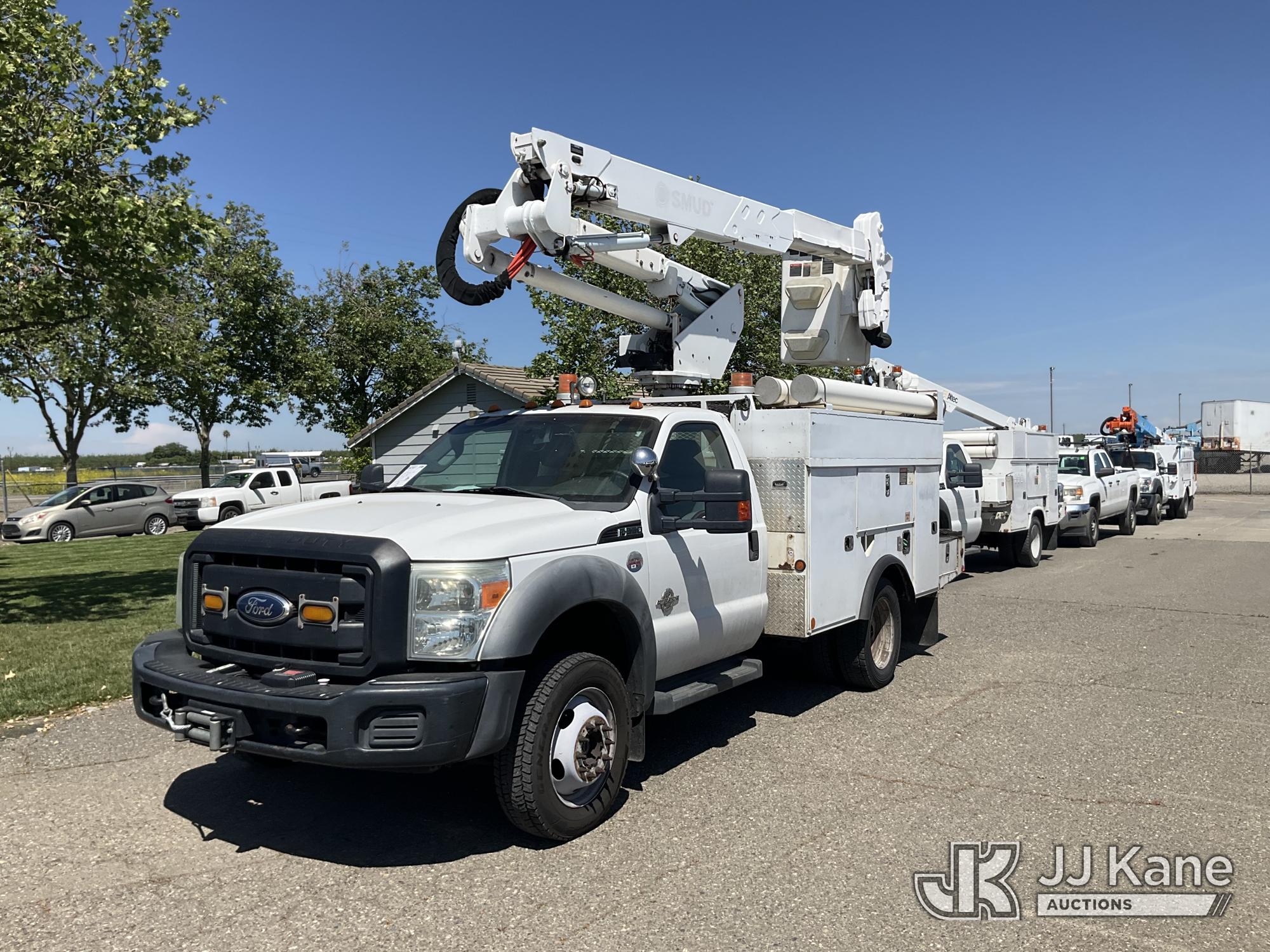 Altec AT37G, Articulating & Telescopic Bucket mounted behind cab on 2011 Ford F-550 Regular Cab DRW 4WD Service Truck