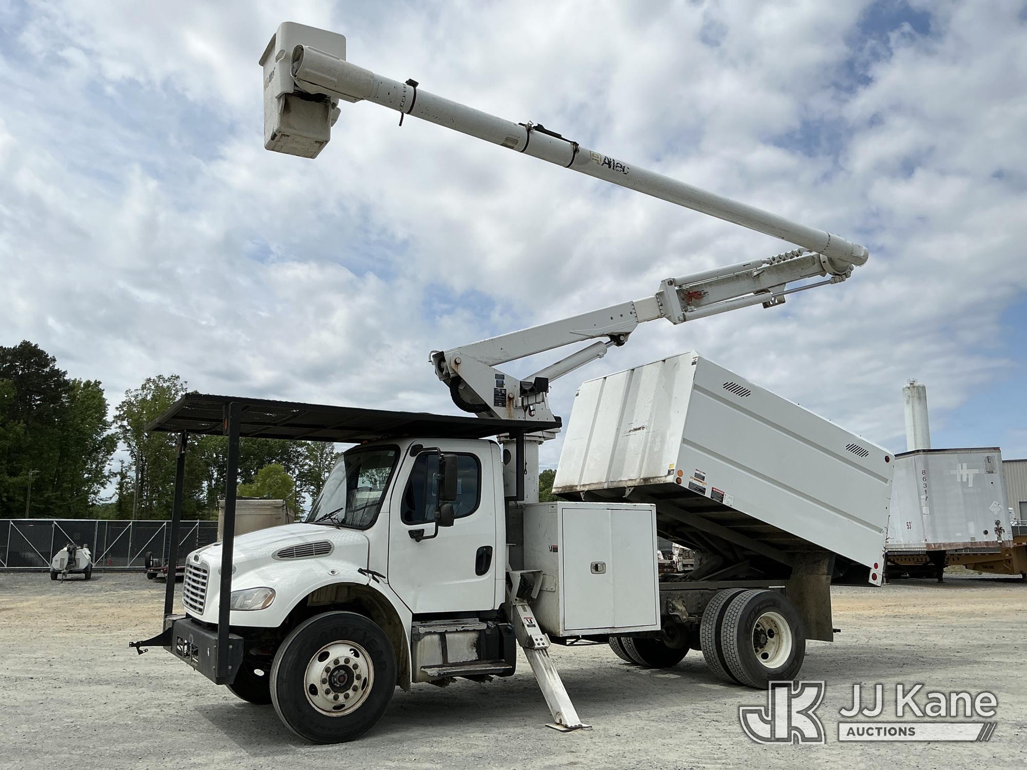 Altec LR756, Over-Center Bucket Truck mounted behind cab on 2016 Freightliner M2 106 Chipper Dump Truck