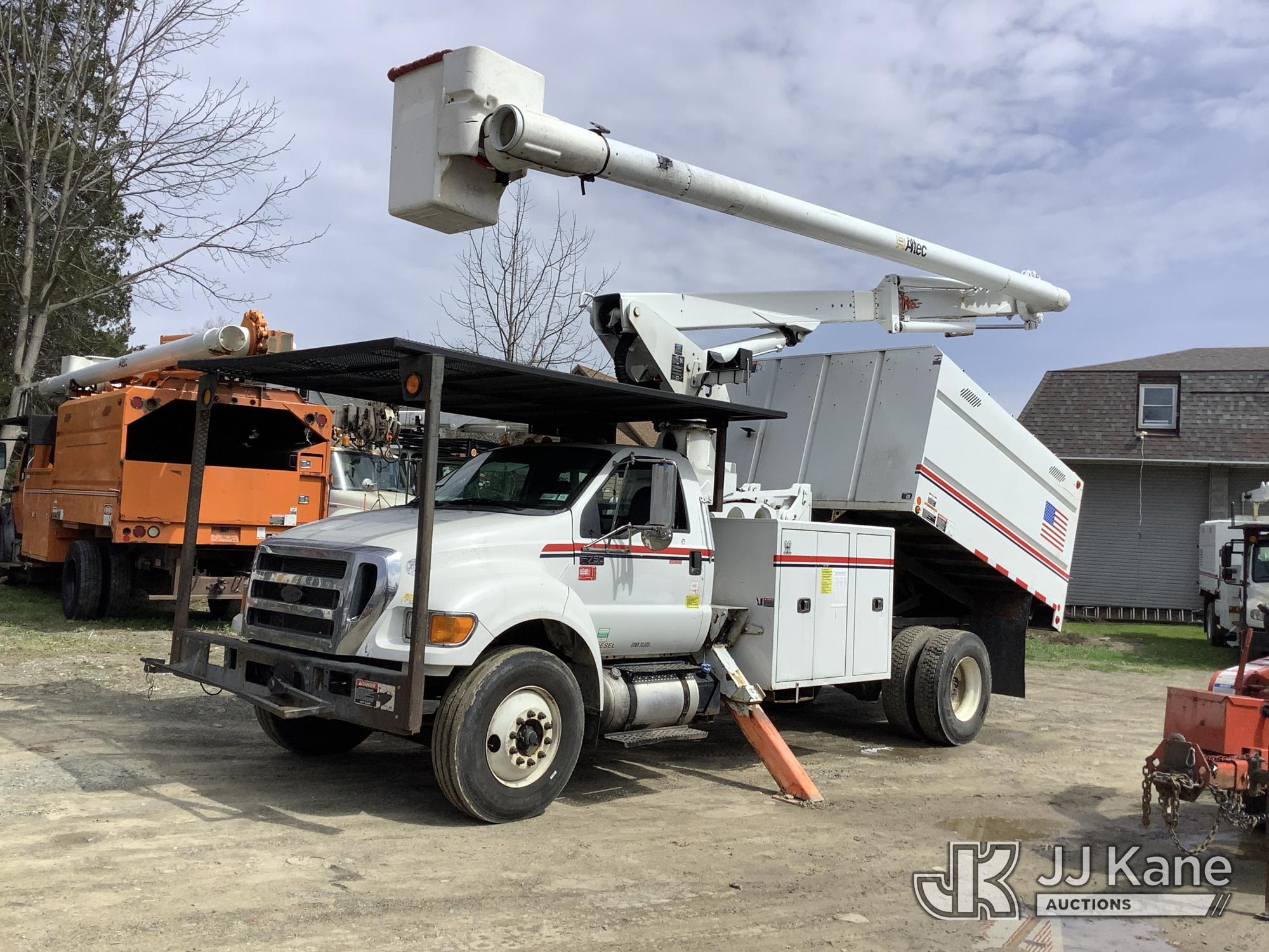Altec LR760-E70, Over-Center Elevator Bucket Truck mounted behind cab on 2015 Ford F-750 Chipper Dump Truck