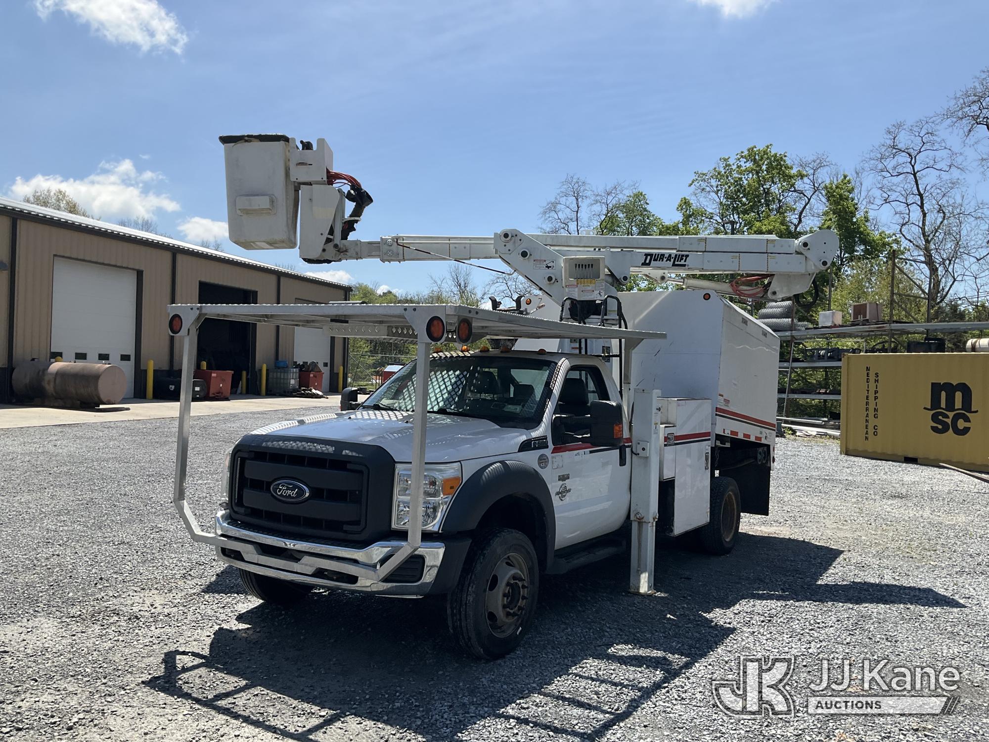 Duralift DTAX-45FP, Articulating & Telescopic Bucket Truck mounted behind cab on 2016 Ford F-550 4x4 Chipper Dump Truck