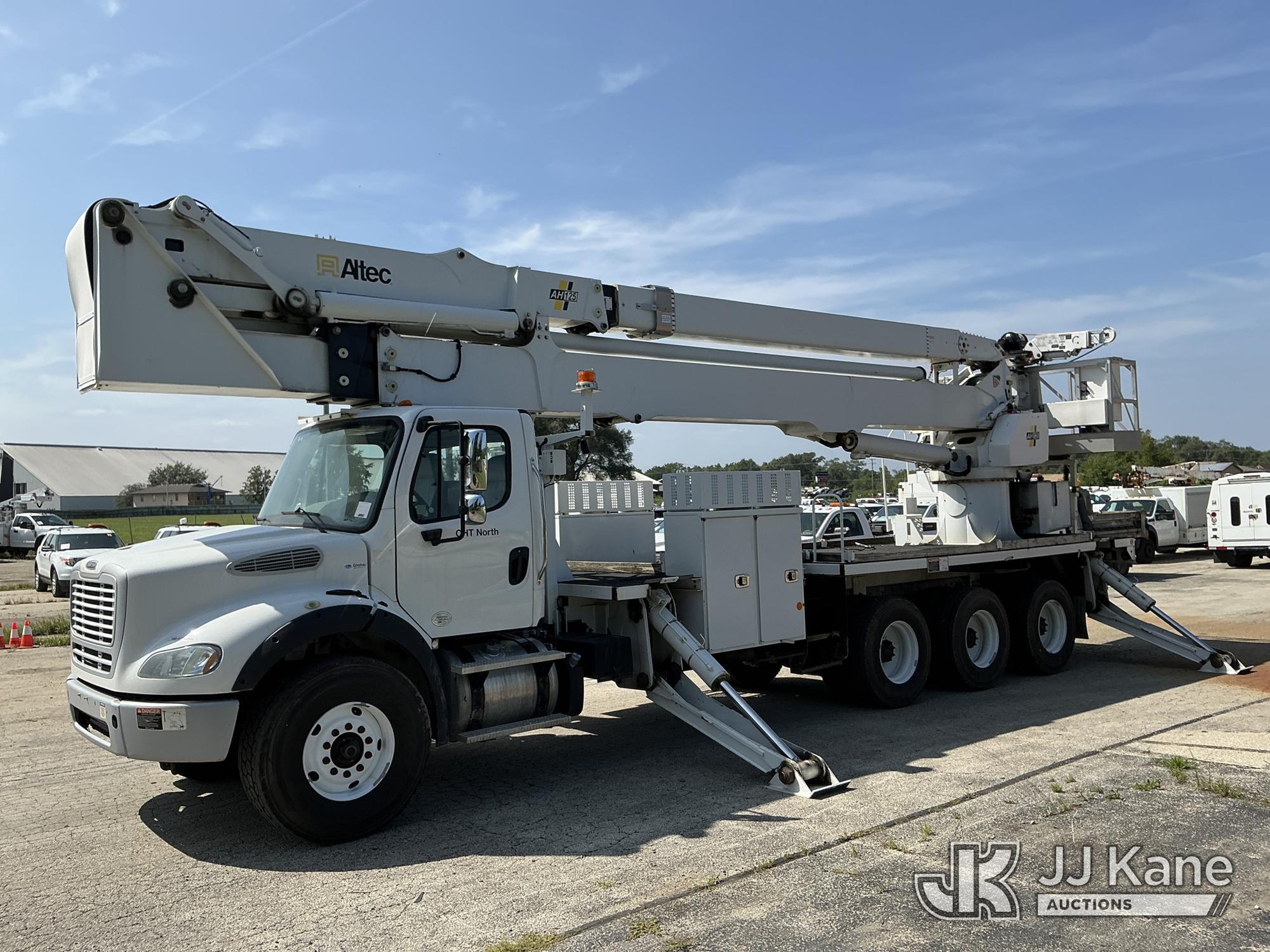 Altec AH125, Articulating & Telescopic Material Handling Bucket Truck rear mounted on 2017 Freightliner M2 112 Tri-Axle Flatbed Truck