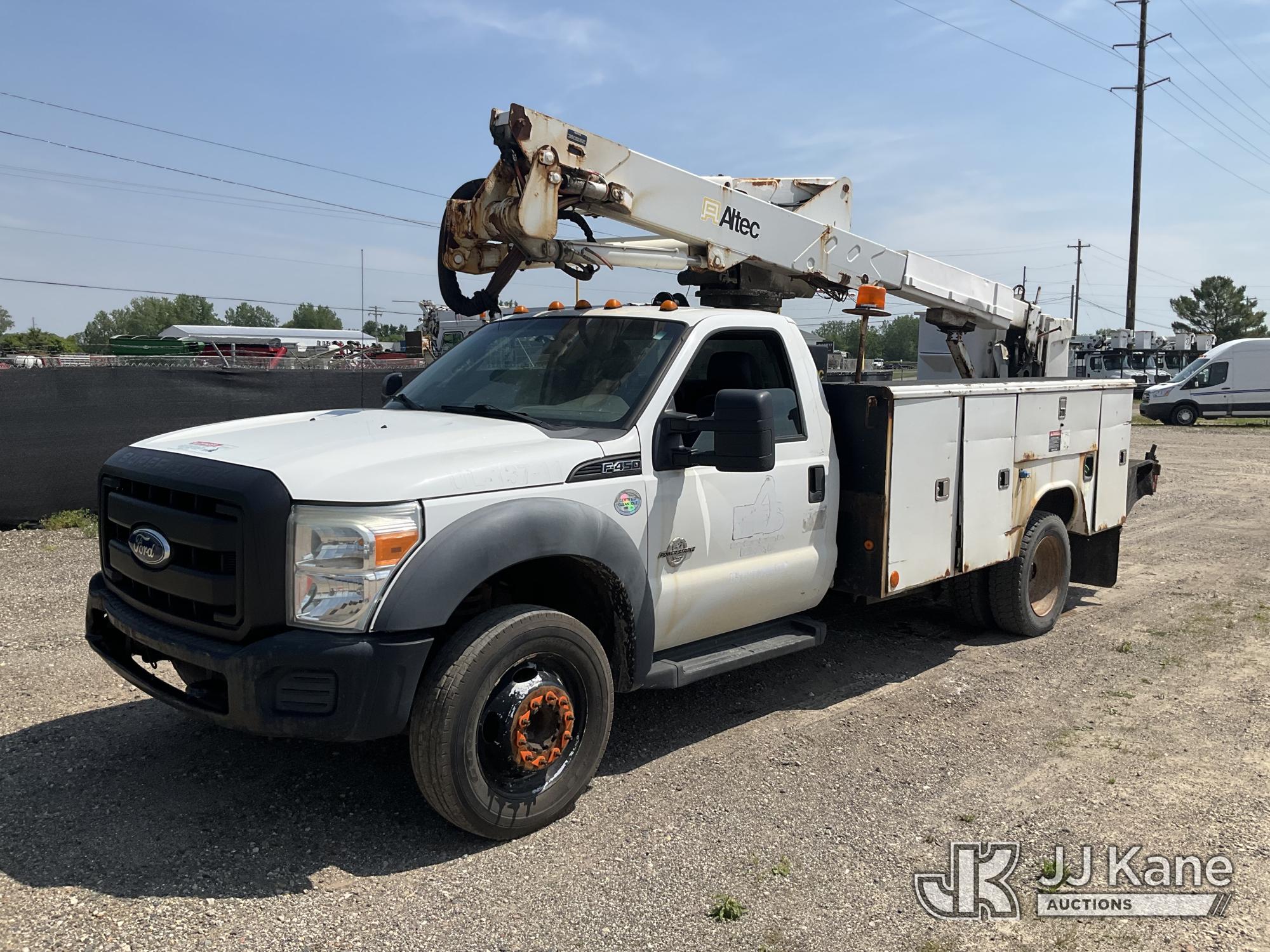 Altec AT37G, Articulating & Telescopic Bucket Truck mounted behind cab on 2011 Ford F-450 SD Regular Cab DRW Service Truck