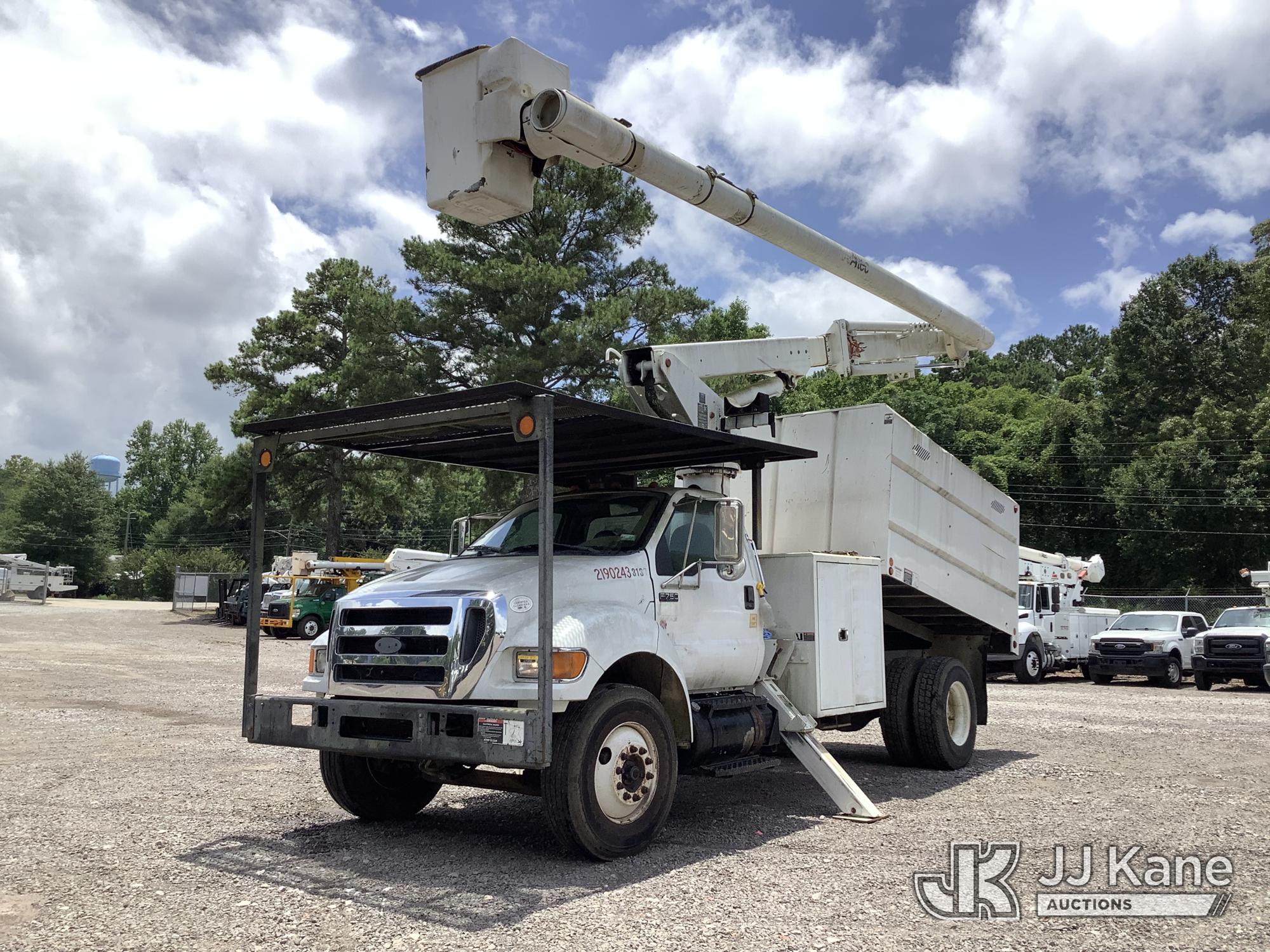 Altec LRV-56, Over-Center Bucket Truck mounted behind cab on 2012 Ford F-750 Chipper Dump Truck