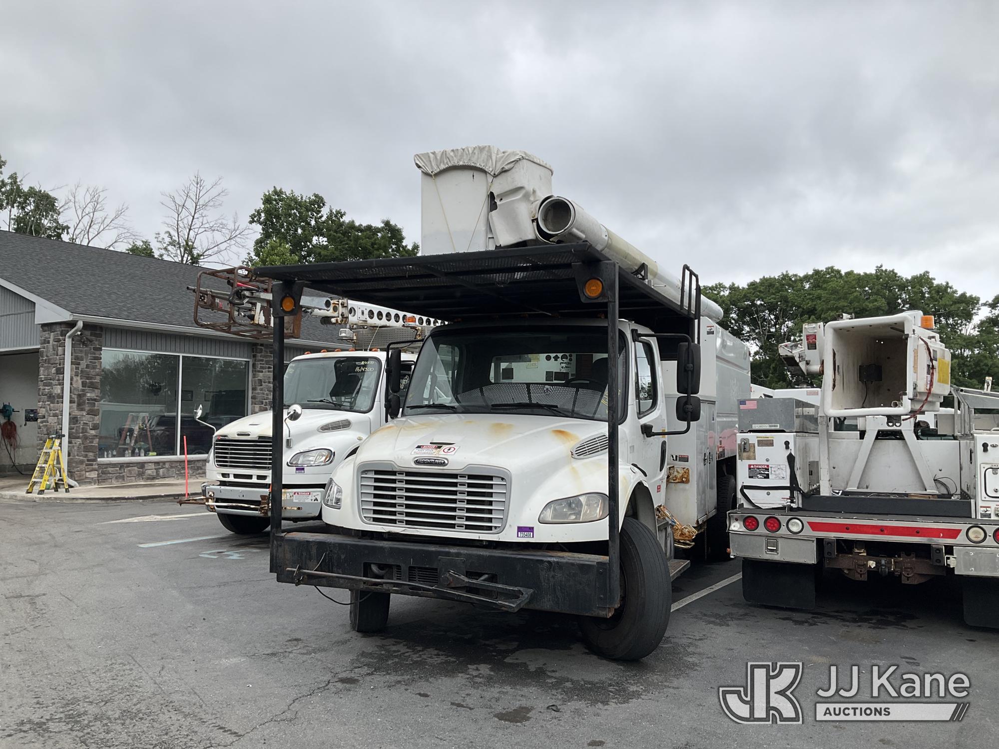 Altec LR756, Over-Center Bucket Truck mounted behind cab on 2016 Freightliner M2 106 Chipper Dump Truck