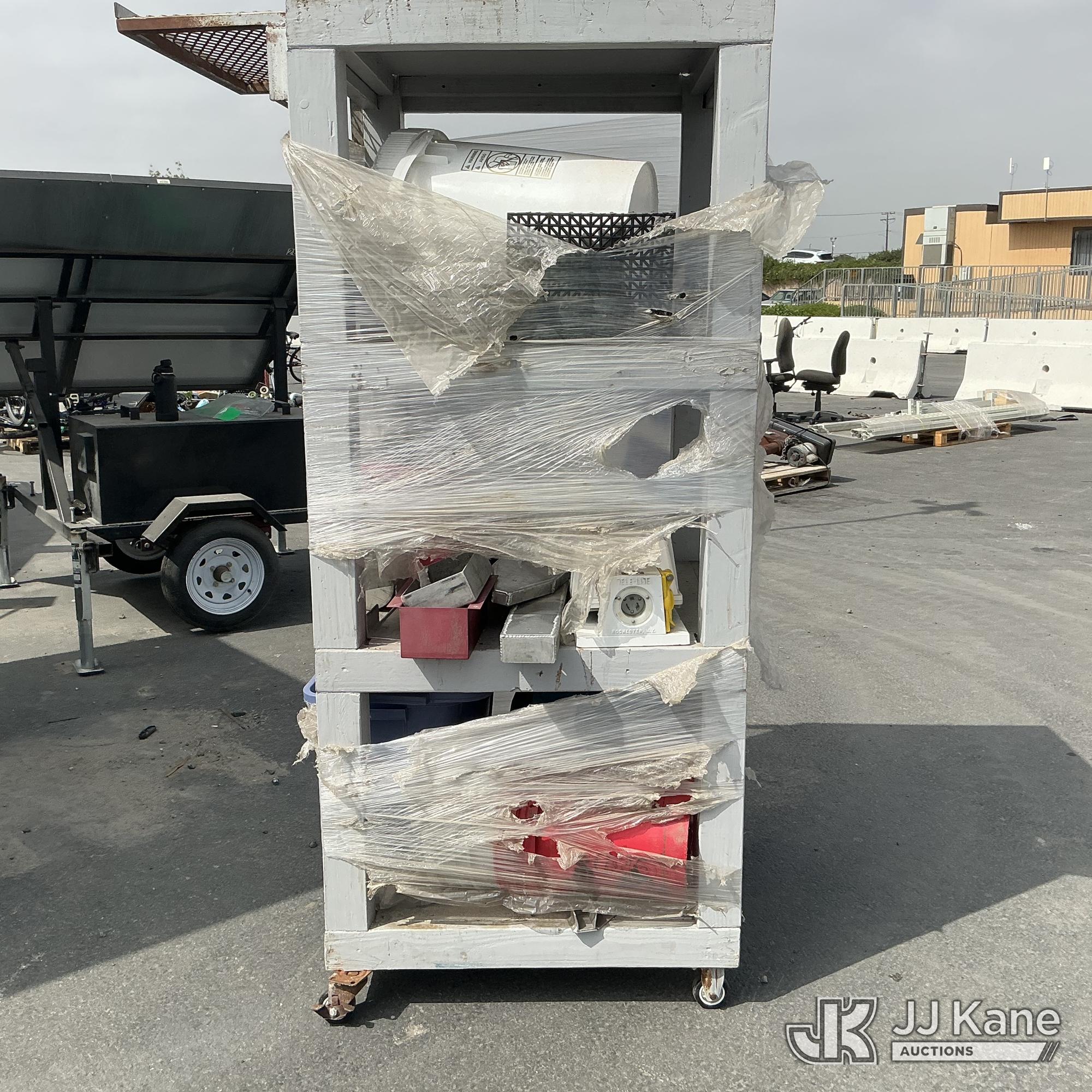 Rolling rack with misc tools & items (Used) NOTE: This unit is being sold AS IS/WHERE IS via Timed Auction and is located in Jurupa Valley