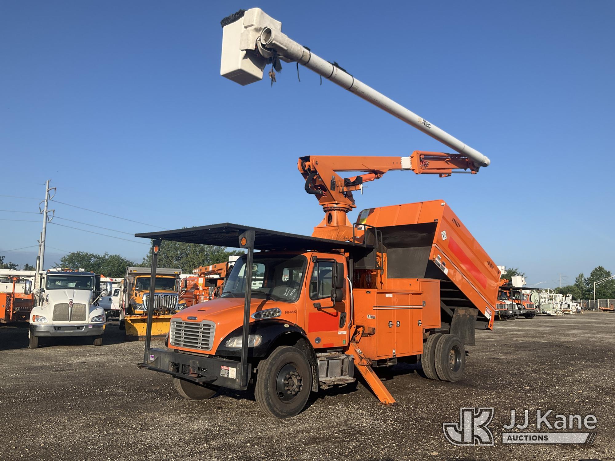 Altec LR760-E70, Over-Center Elevator Bucket Truck mounted behind cab on 2016 Freightliner M2 106 Chipper Dump Truck