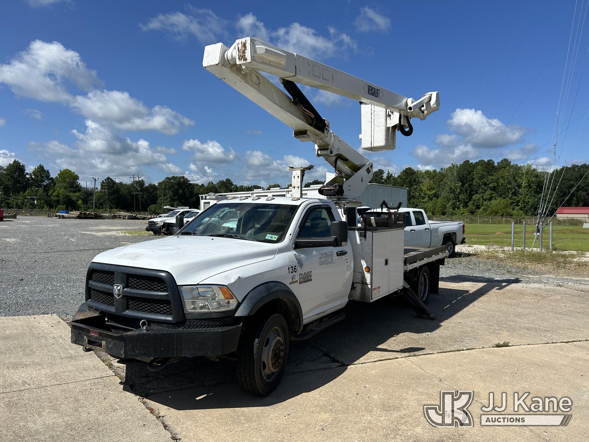 Versalift VO40MHI01, Over-Center Material Handling Bucket Truck mounted behind cab on 2018 RAM 5500 Flatbed/Service Truck