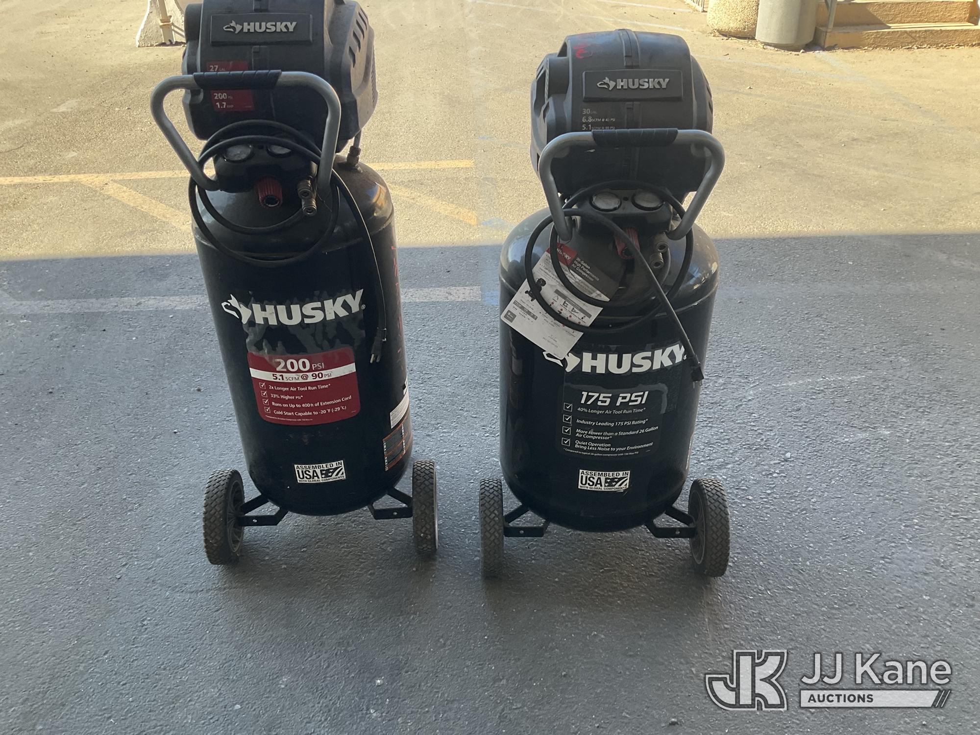 (2) Husky Air Compressors (Used) NOTE: This unit is being sold AS IS/WHERE IS via Timed Auction and is located in Jurupa Valley