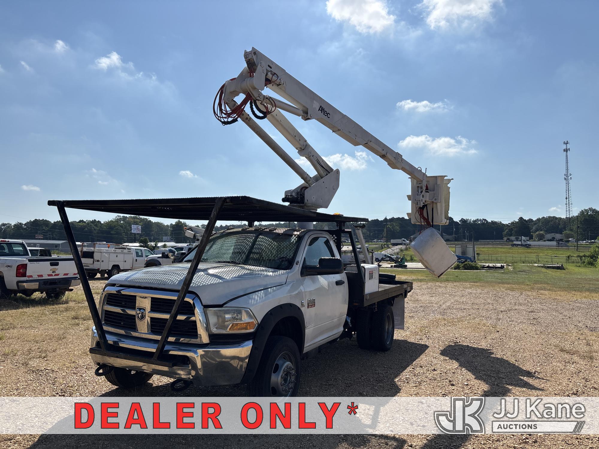 Altec AT37G, Articulating & Telescopic Bucket Truck mounted behind cab on 2012 Dodge RAM 5500 4X4 Flatbed/Utility Truck