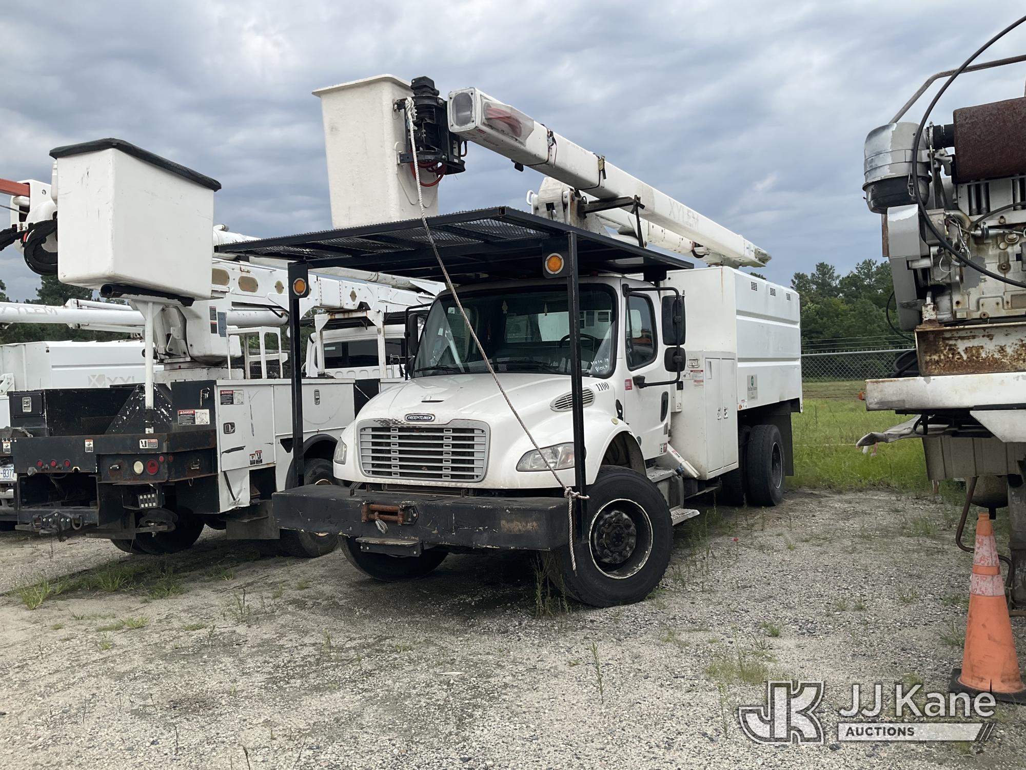 Terex XT PRO 60, Over-Center Bucket Truck mounted behind cab on 2018 Freightliner M2 106 Chipper Dump Truck
