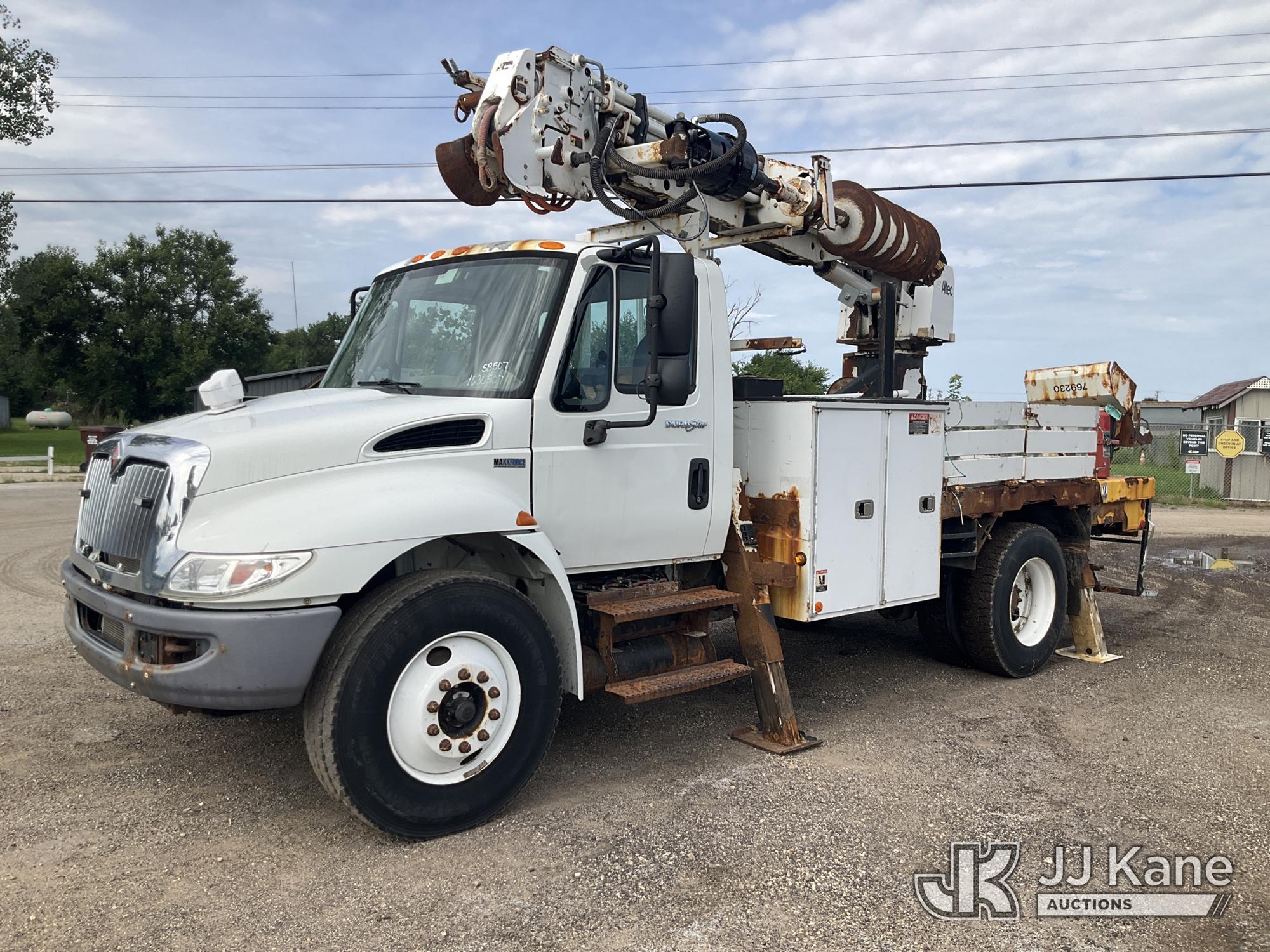 Altec DL42 BC, Digger Derrick rear mounted on 2013 International 4300 Flatbed/Utility Truck