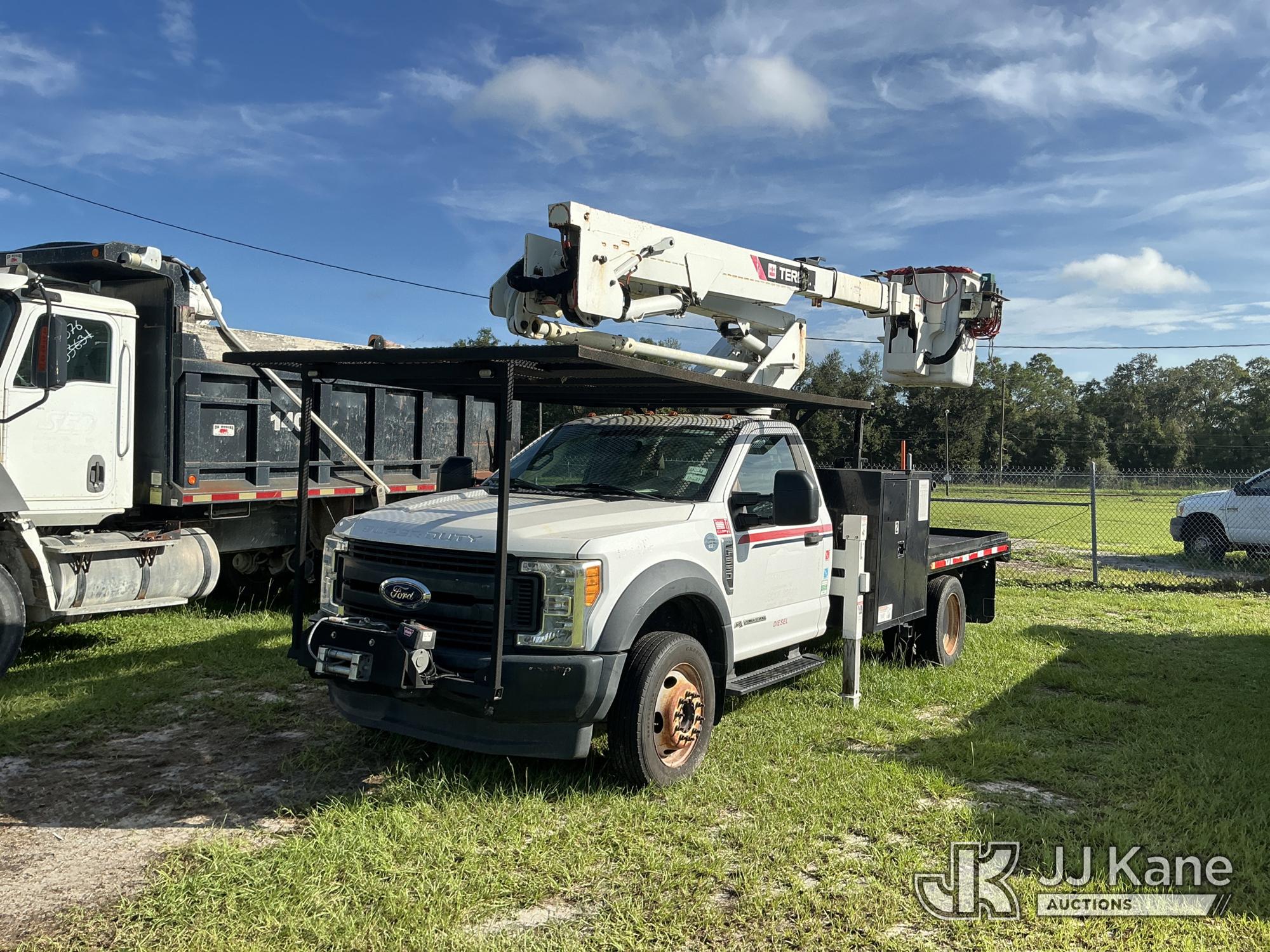 Terex/HiRanger LT40, Articulating & Telescopic Bucket Truck mounted behind cab on 2017 Ford F-550 Flatbed Truck