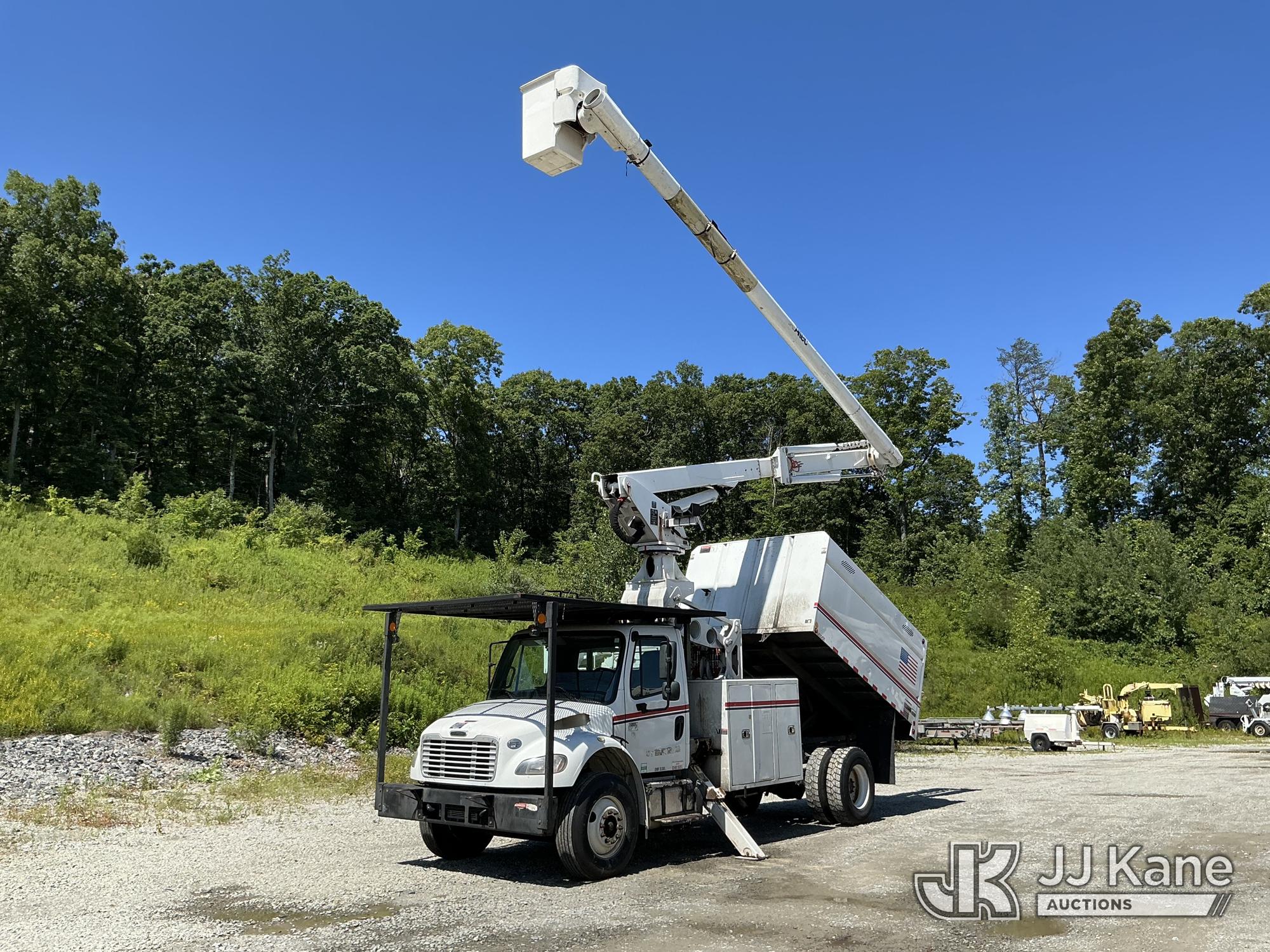Altec LR760-E70, Over-Center Elevator Bucket Truck mounted behind cab on 2015 Freightliner M2 106 Chipper Dump Truck