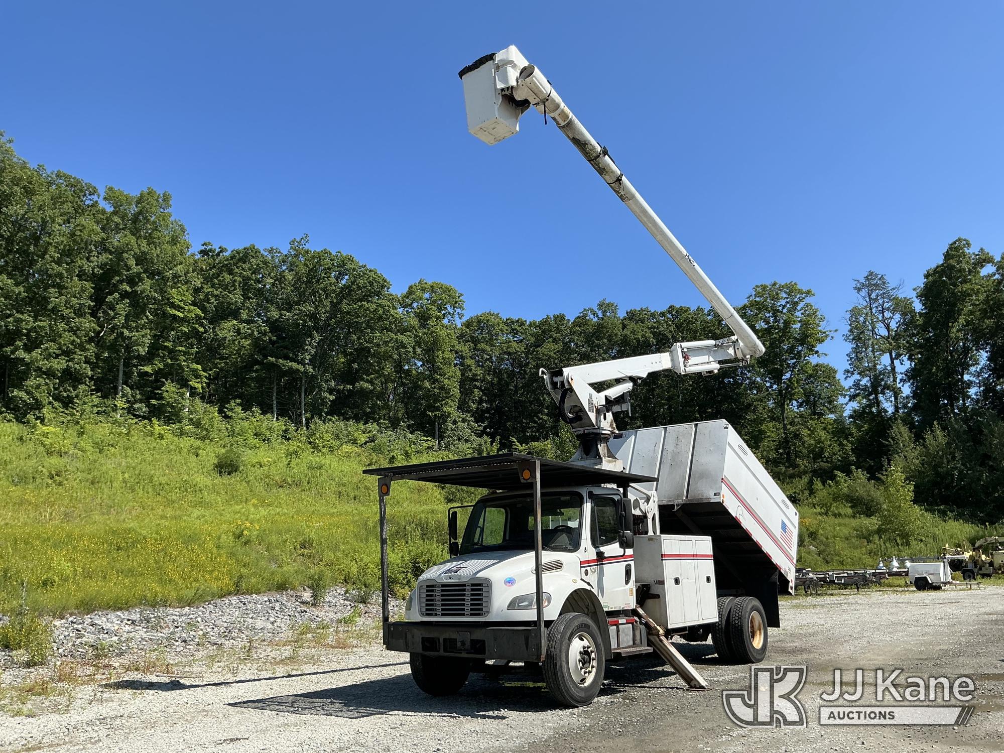Altec LR760-E70, Over-Center Elevator Bucket Truck mounted behind cab on 2014 Freightliner M2 106 Chipper Dump Truck