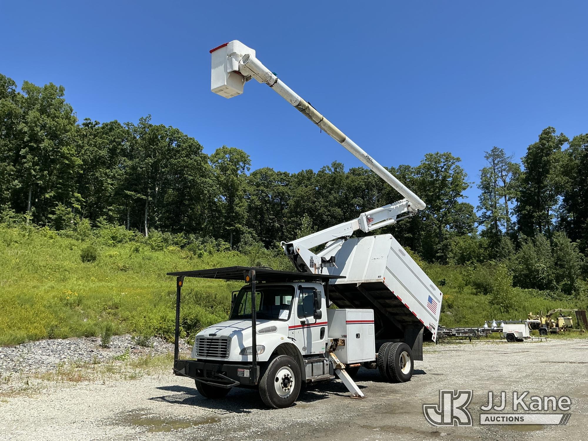 Altec LR758, Over-Center Bucket Truck mounted behind cab on 2015 Freightliner M2 106 Chipper Dump Truck