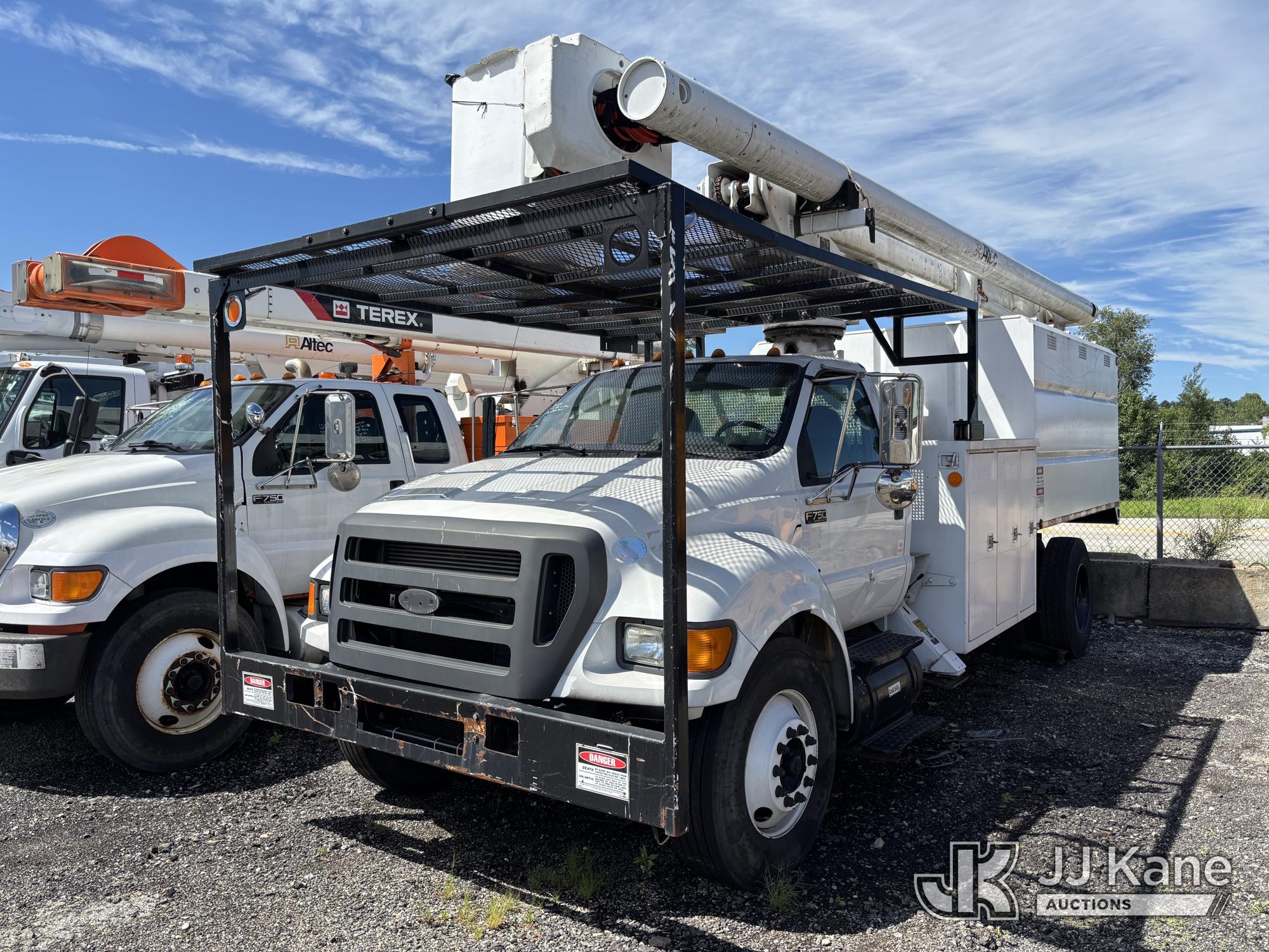 Altec LRV-60E70, Over-Center Elevator Bucket Truck mounted behind cab on 2009 Ford F750 Chipper Dump Truck