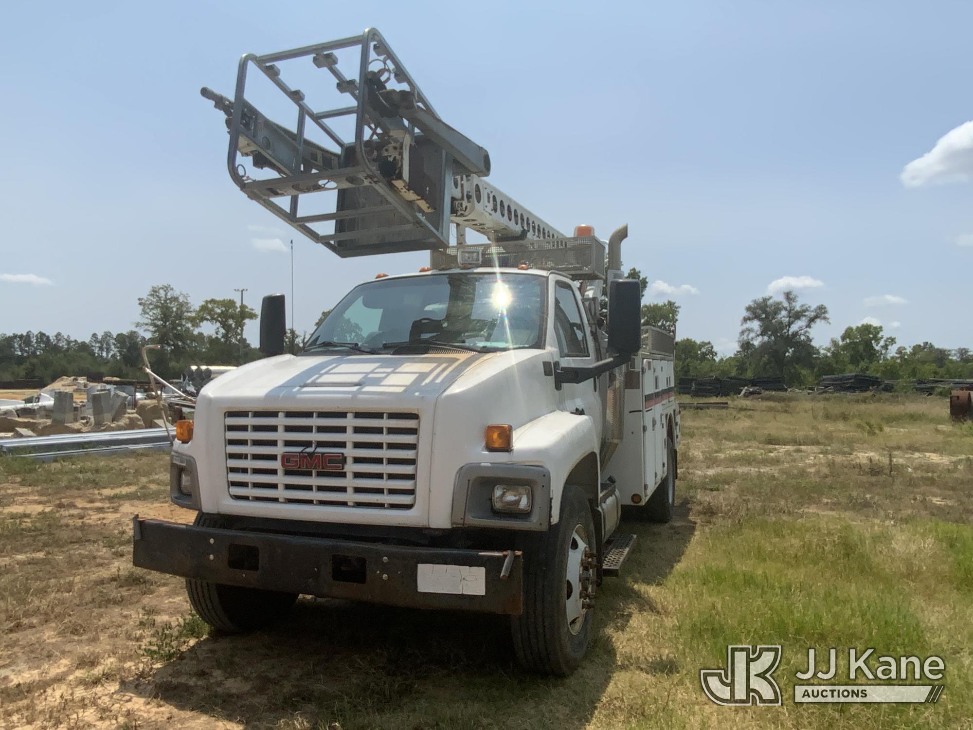 Altec A-T40C, Telescopic Non-Insulated Cable Placing Bucket Truck center mounted on 2005 GMC C8500 Utility Truck