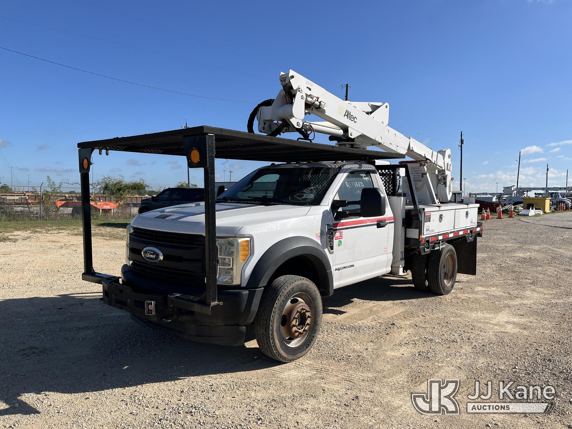 Altec AT37G, Articulating & Telescopic Bucket Truck mounted behind cab on 2017 Ford F-550 Flatbed/Utility Truck
