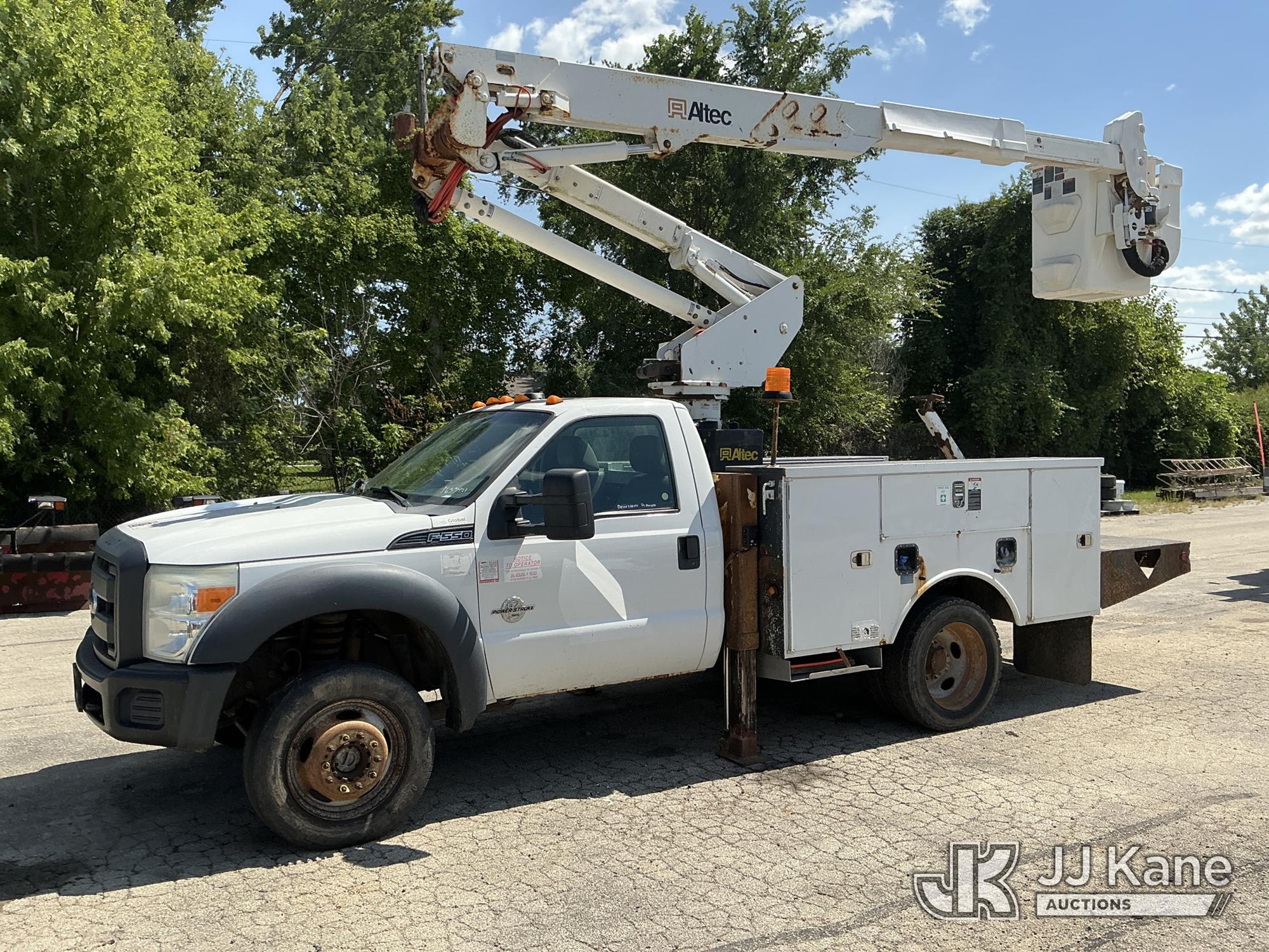 Altec AT37G, Articulating & Telescopic Bucket Truck mounted behind cab on 2012 Ford F-550 Regular Cab DRW Service Truck