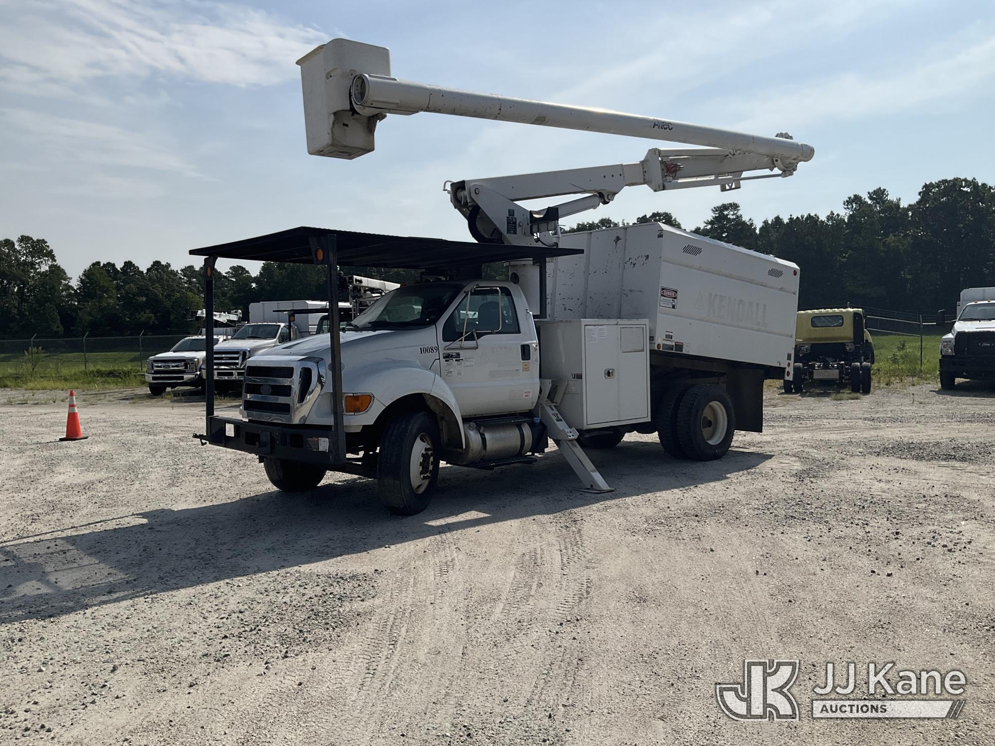 Altec LRV-56, Over-Center Bucket Truck mounted behind cab on 2015 Ford F750 Chipper Dump Truck