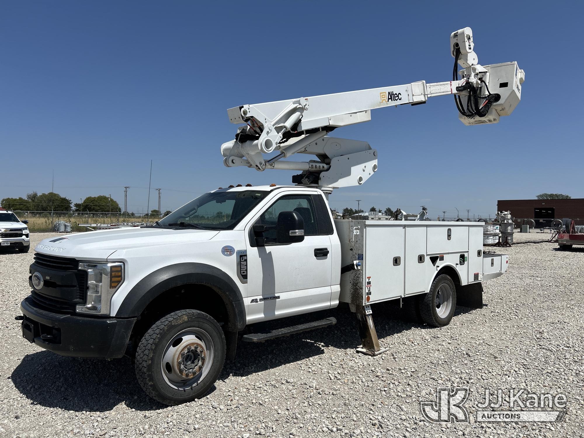 Altec AT41M, Articulating & Telescopic Material Handling Bucket Truck mounted behind cab on 2018 Ford F-550 Regular Cab DRW Service Truck, Co-op Owned, Garage Kept