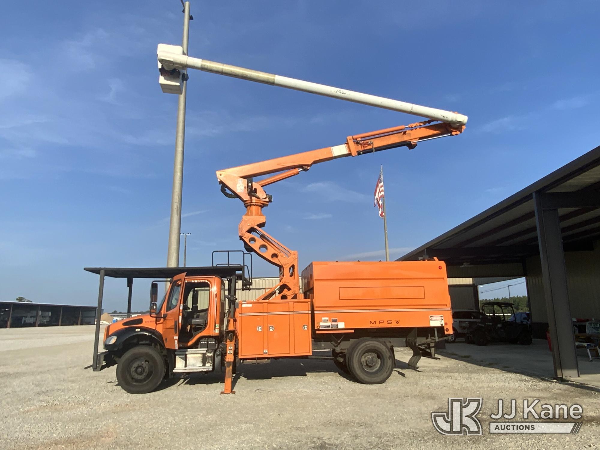 Altec LR760E70HE, Over-Center Elevator Bucket Truck mounted behind cab on 2018 Freightliner M2 106 Chipper Dump Truck