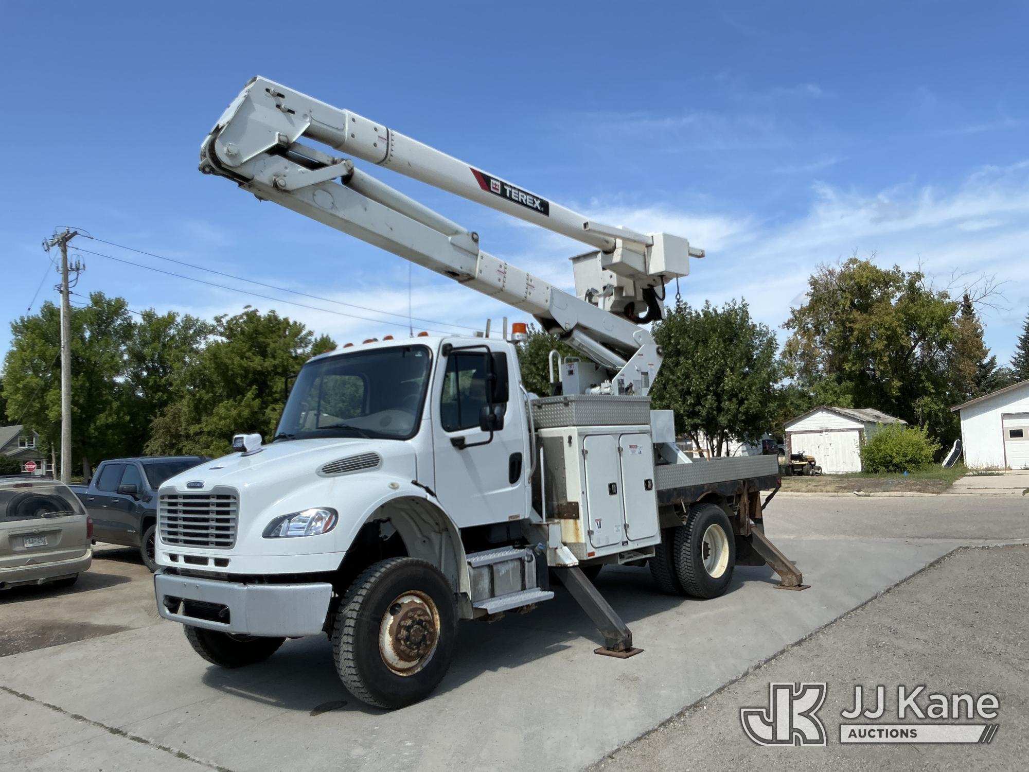HiRanger HR46-M, Material Handling Bucket Truck rear mounted on 2016 Freightliner M2 106 Flatbed/Utility Truck, Co-op Owned. Travel Height 12ft 10in