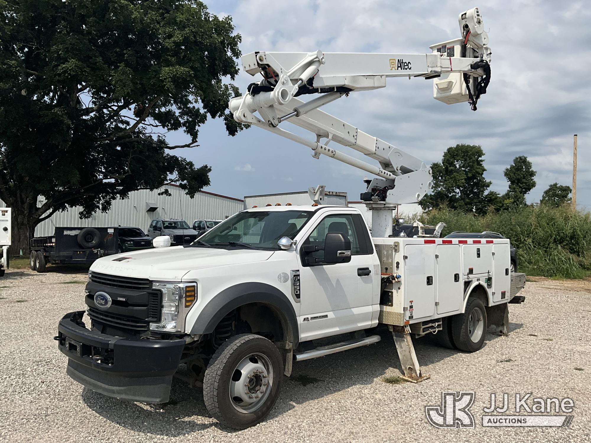 Altec AT48M, Articulating & Telescopic Material Handling Bucket Truck mounted behind cab on 2019 Ford F-550 Service Truck, Electric Co Op Owned